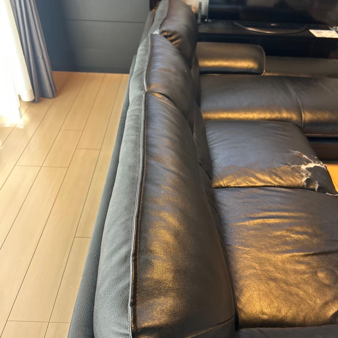 黒 レザー コーナーソファ 傷あり