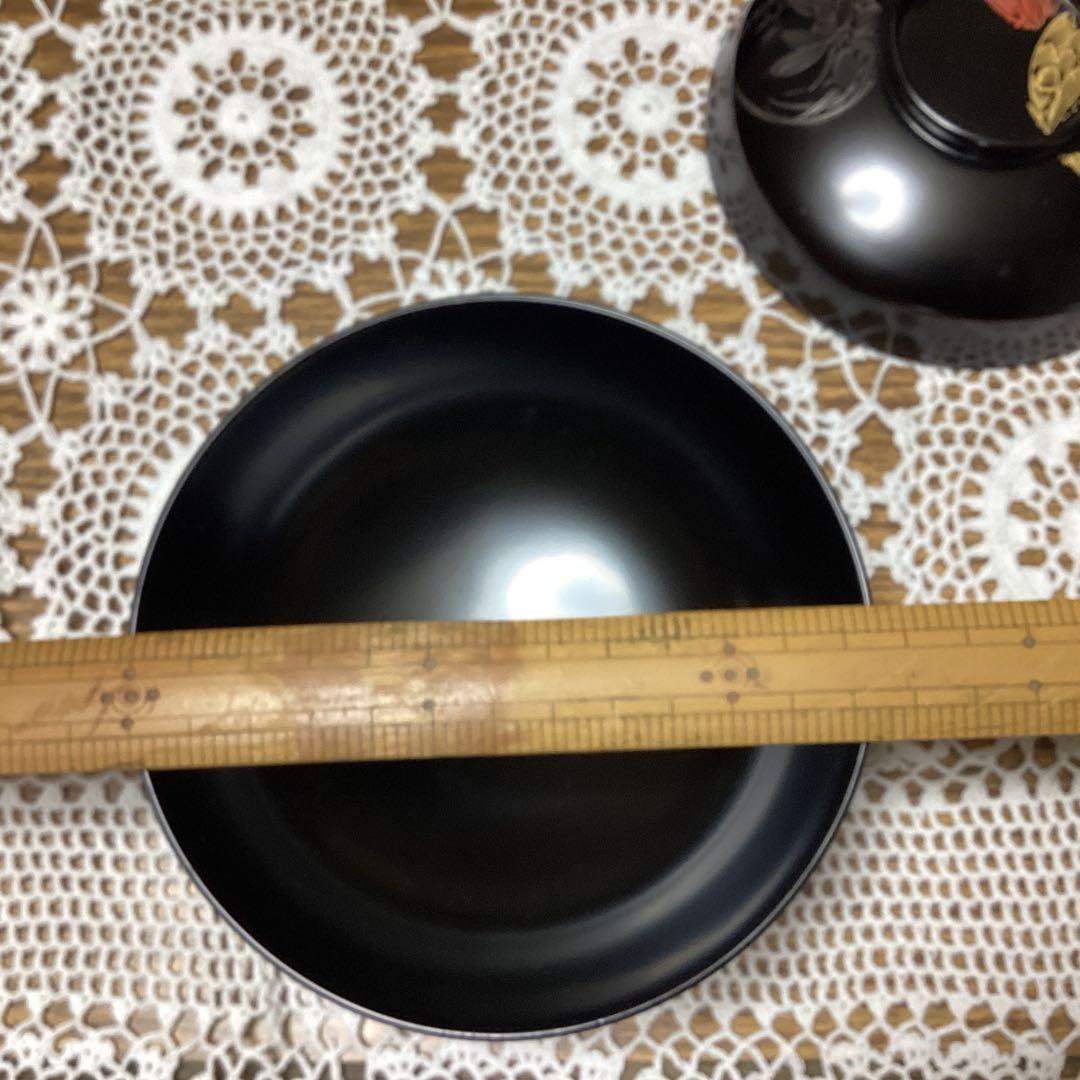 k2f16 黒色漆器 吸物椀 10客　金色花模様　四君子　年代物