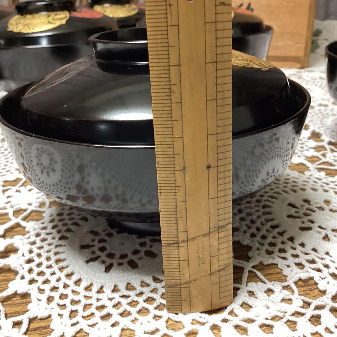 k2f16 黒色漆器 吸物椀 10客　金色花模様　四君子　年代物