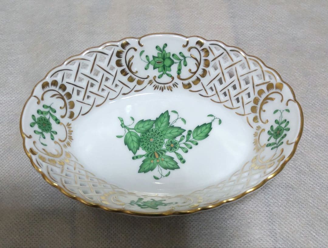 未使用 箱付　ヘレンド　ミニバスケット　アポニーグリーン