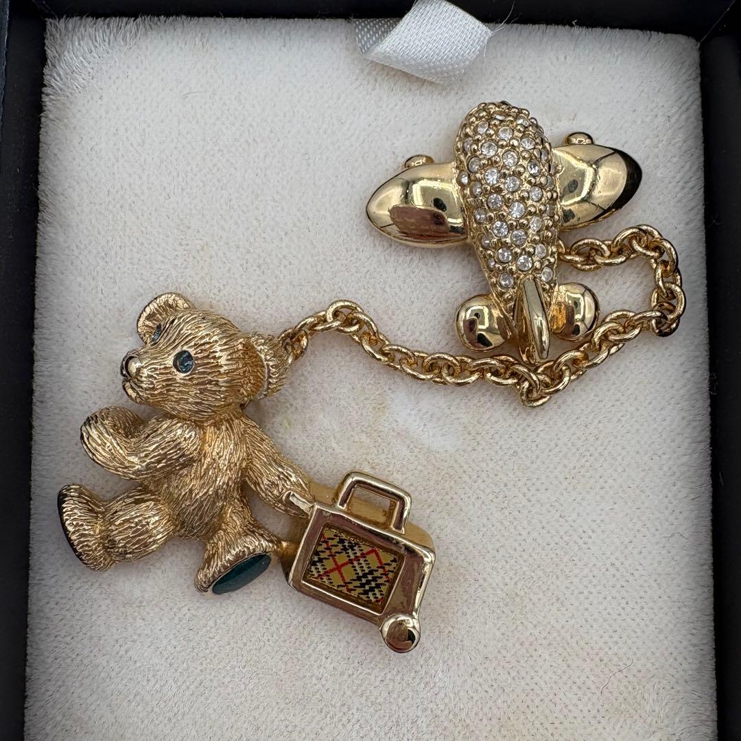 【ヴィンテージ】Burberrys テディベア チャーム付き ブローチ ゴールド