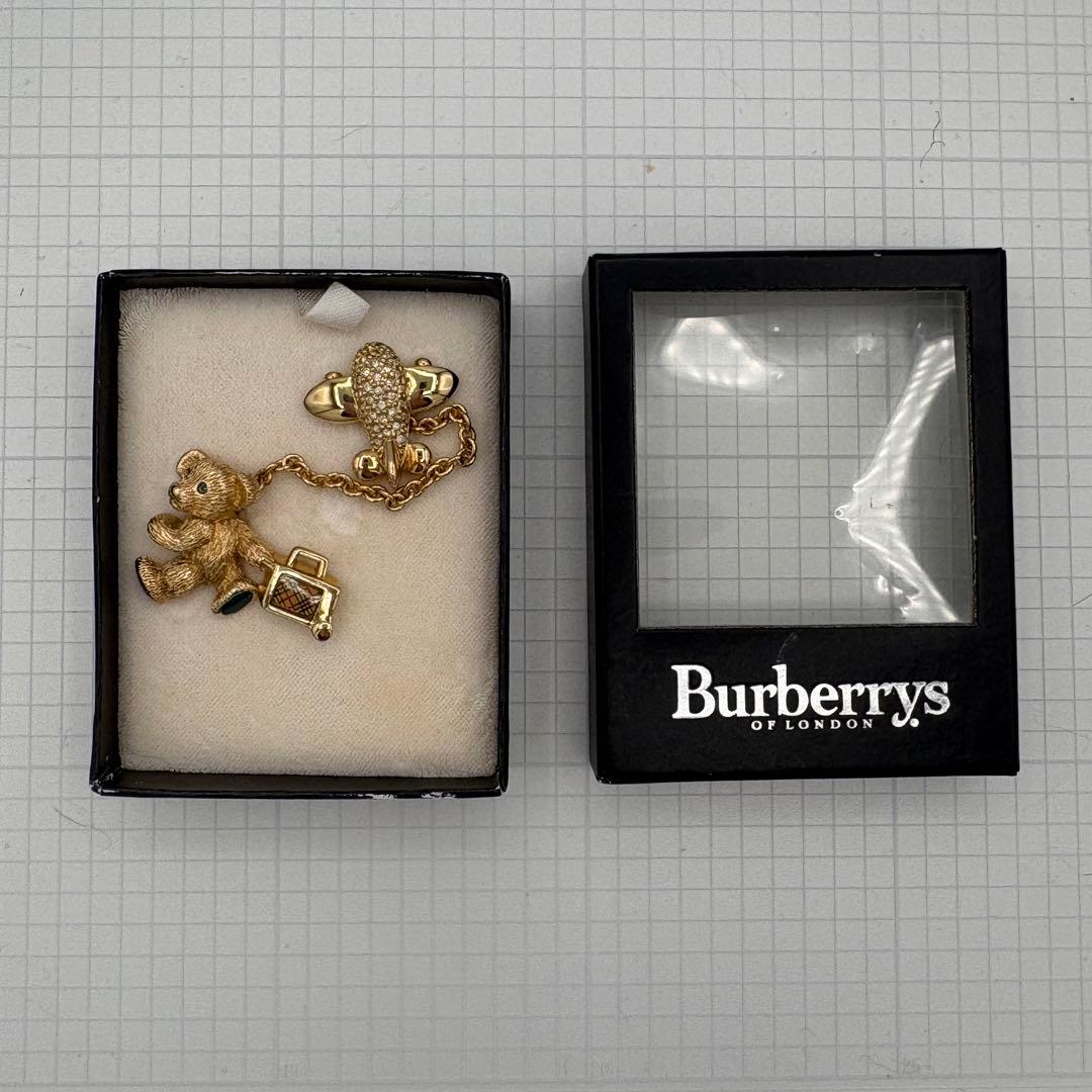 【ヴィンテージ】Burberrys テディベア チャーム付き ブローチ ゴールド