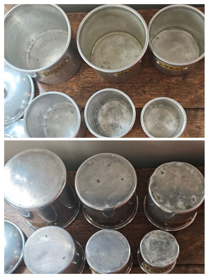 1950年代アルミキャニスター ＋ 真鍮ツマミ　フランスヴィンテージ