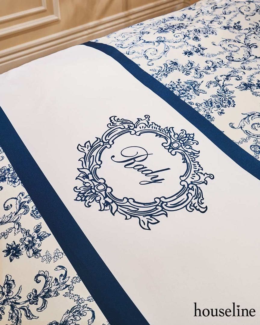 Rady ベッドカバー ダマスク フラワー ホワイト ネイビー ダブル