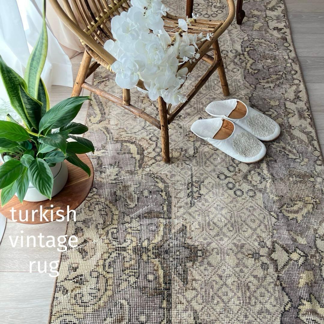 3m超ロング／76×297 グレー　メダリオンランナー　トルコヴィンテージラグ