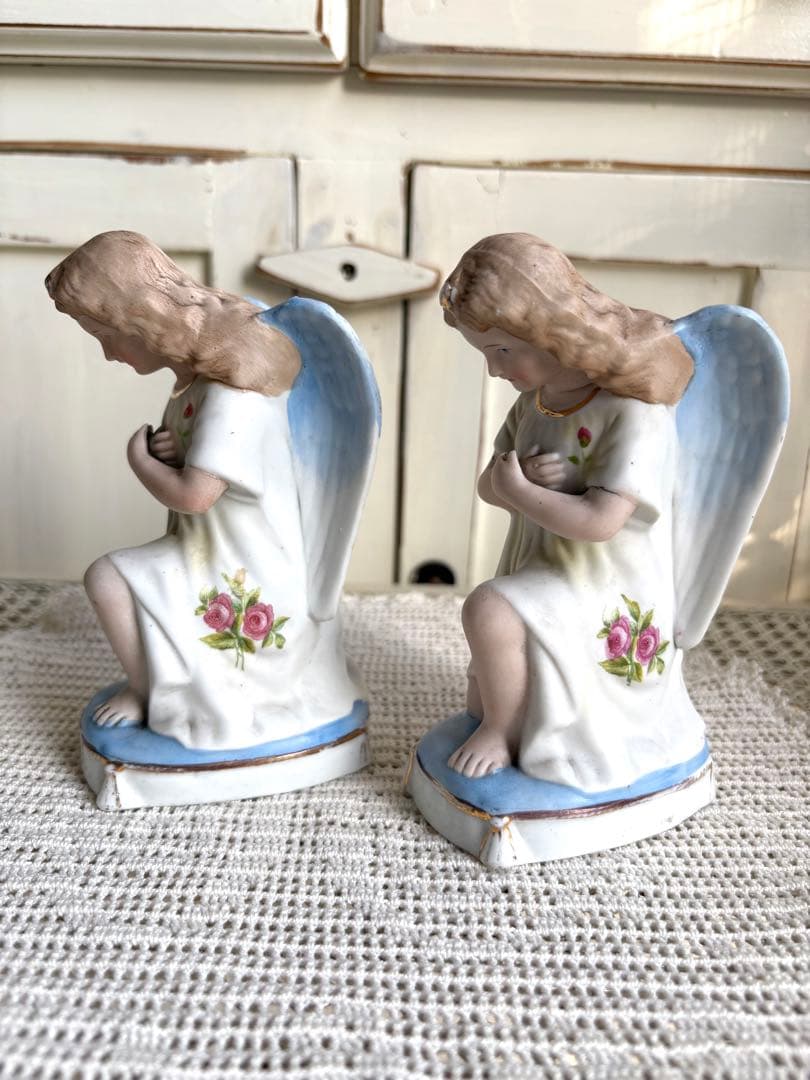 ♡ フランスアンティーク　ペア　天使像　ビスクドール　マリア像　グローブドマリエ