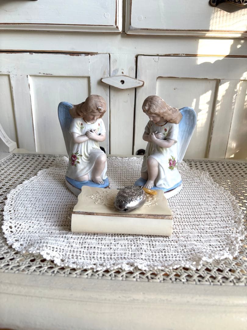 ♡ フランスアンティーク　ペア　天使像　ビスクドール　マリア像　グローブドマリエ