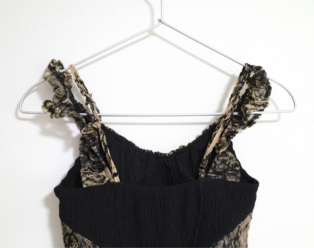 ブラック ブラウン キャミソール レース 2way 刺繍 クロス