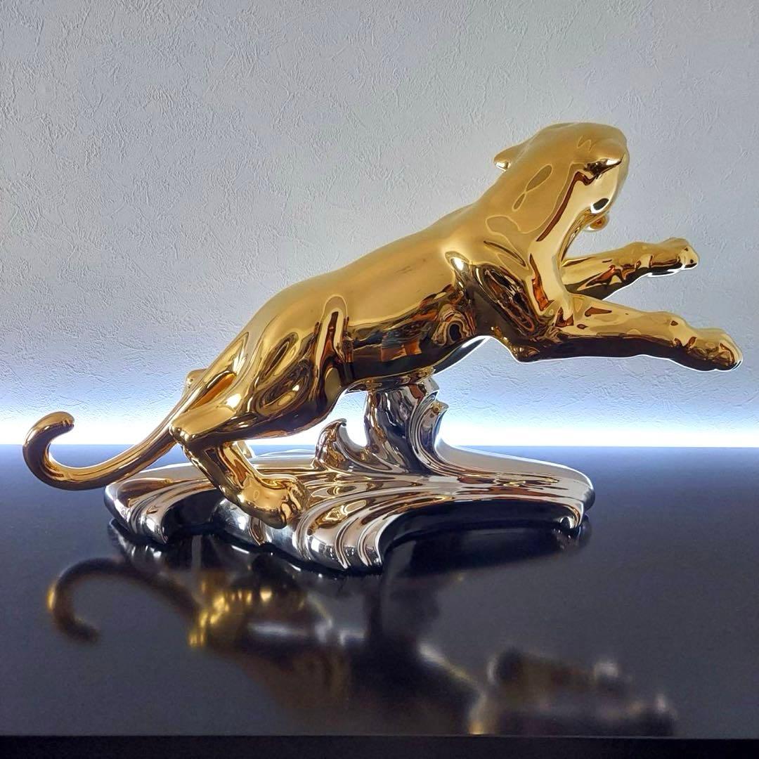 AHURA　陶磁器　豹　イタリア製　オブジェ　インテリア　破損修理あり60×35