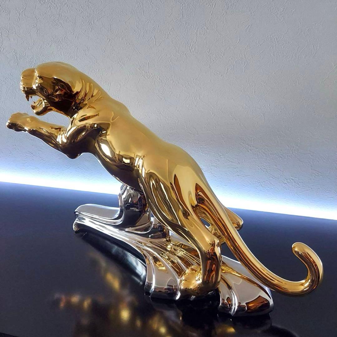 AHURA　陶磁器　豹　イタリア製　オブジェ　インテリア　破損修理あり60×35