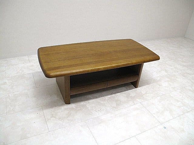 【美品】浜本工芸 楢材センターテーブル 引き出し2杯 　リビングテーブル