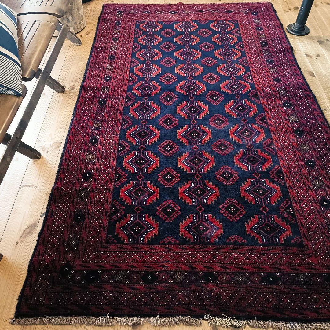 ※【もーちんページ】L205cm 訳あり　トライバルラグ　ヴィンテージラグ