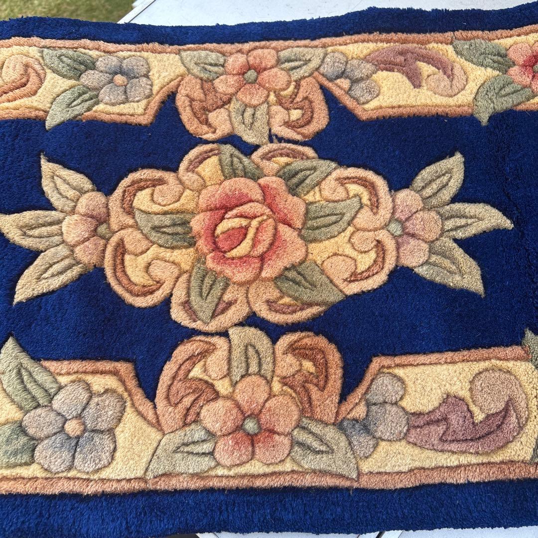 Y*Y様 ヴィンテージ 中国段通 ウール ラグ 玄関マット カーペット 花柄