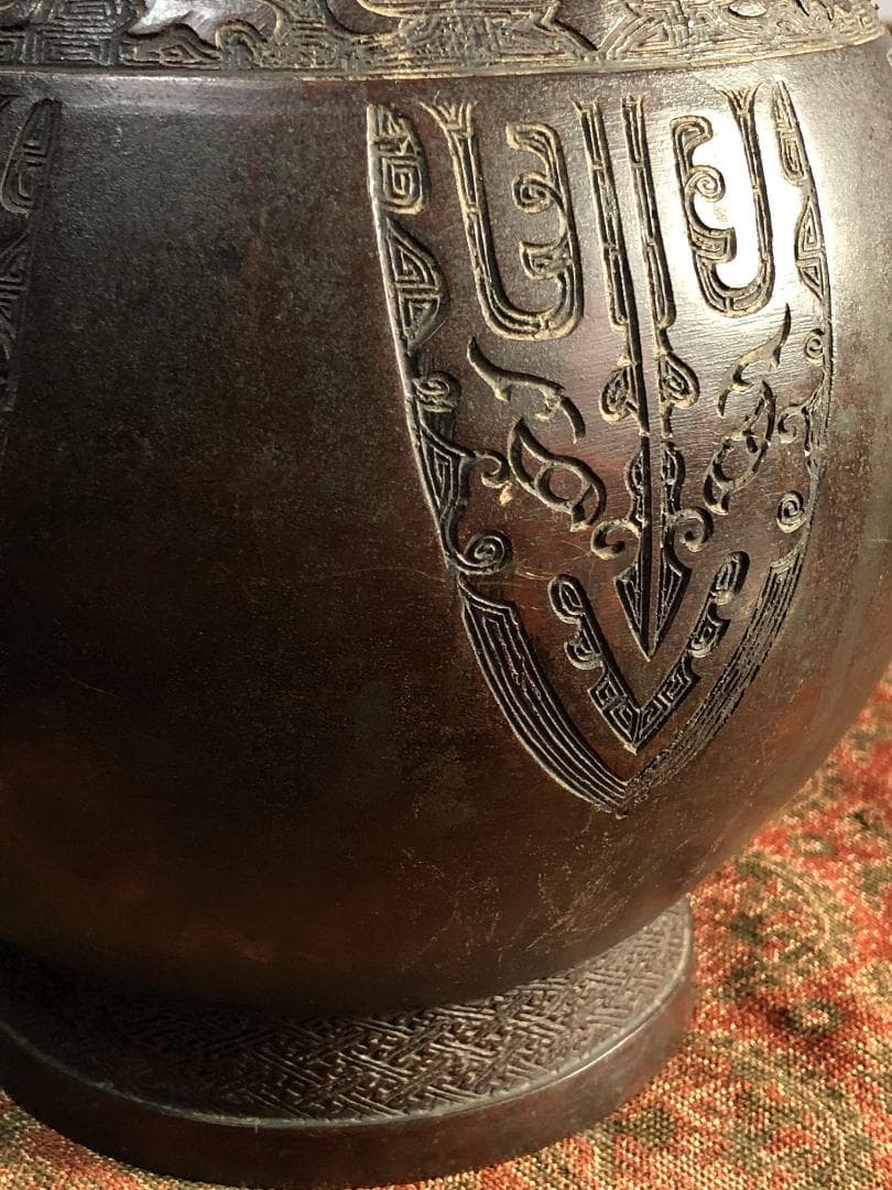 【 唐銅双耳壺 】 花入/花生 清朝初期 中国古玩