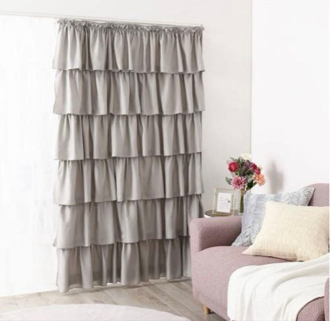 【値下げ】Francfranc サテンフリルドレープカーテングレー ※2枚