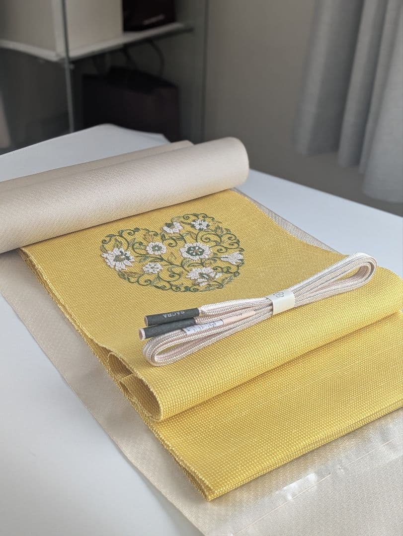 貴久樹手紬更紗オリエンタル文様八寸名古屋帯お仕立て上がり