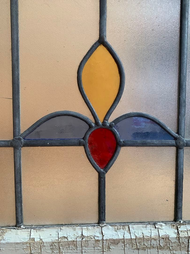 イギリスアンティーク　ステンドグラス窓枠　ペンキの禿げた木枠