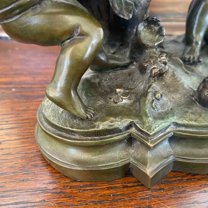 フランスオーギュストモローブロンズ像　籠を抱える二人の天使とても可愛いサインあり