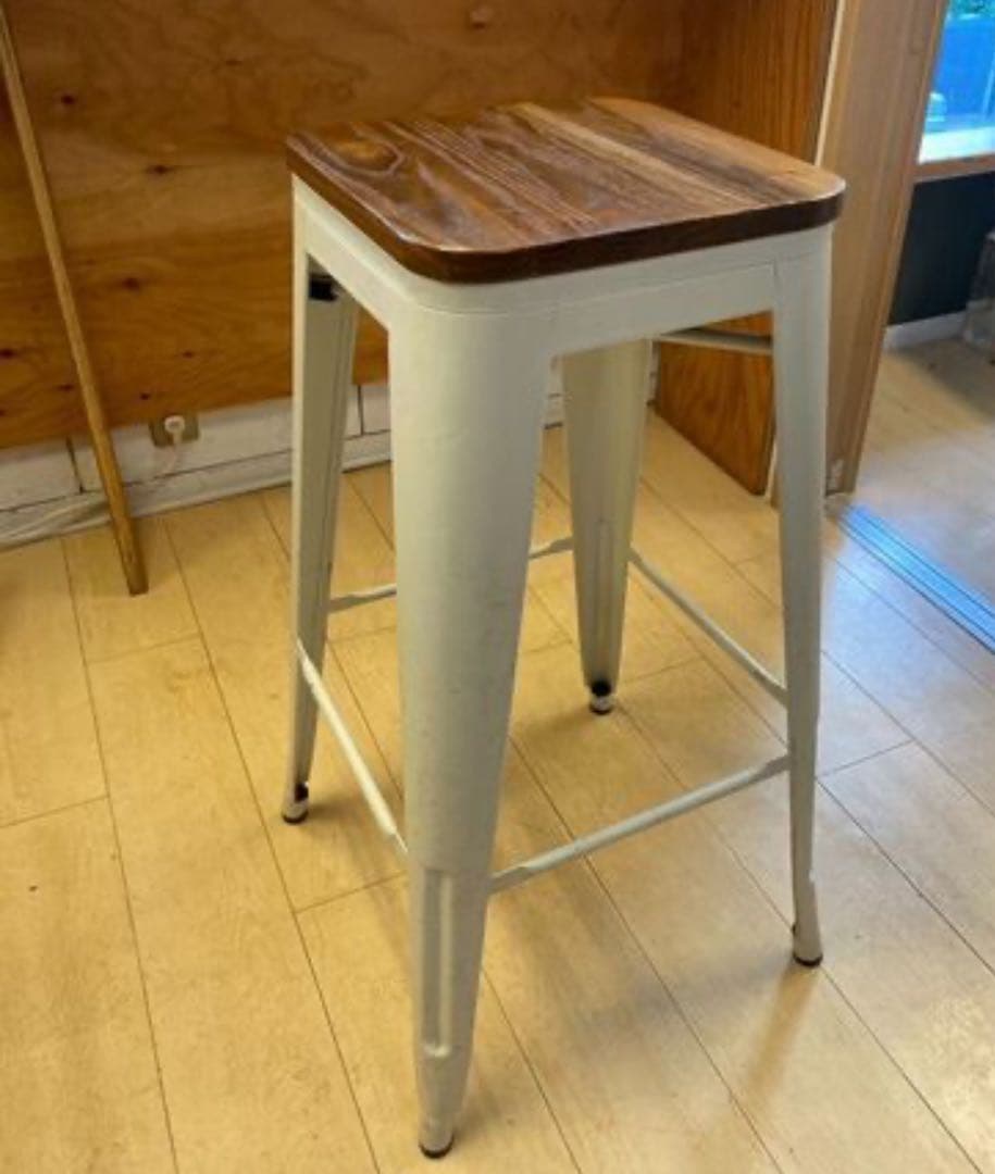 6脚在庫　ハイスツール(座面木製ウッド)ホワイトブレス　スツール/高さ760