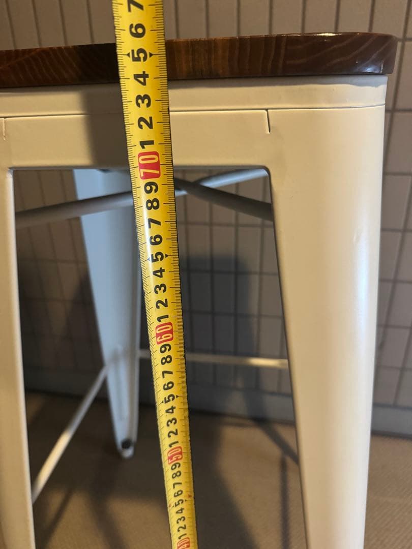 6脚在庫　ハイスツール(座面木製ウッド)ホワイトブレス　スツール/高さ760