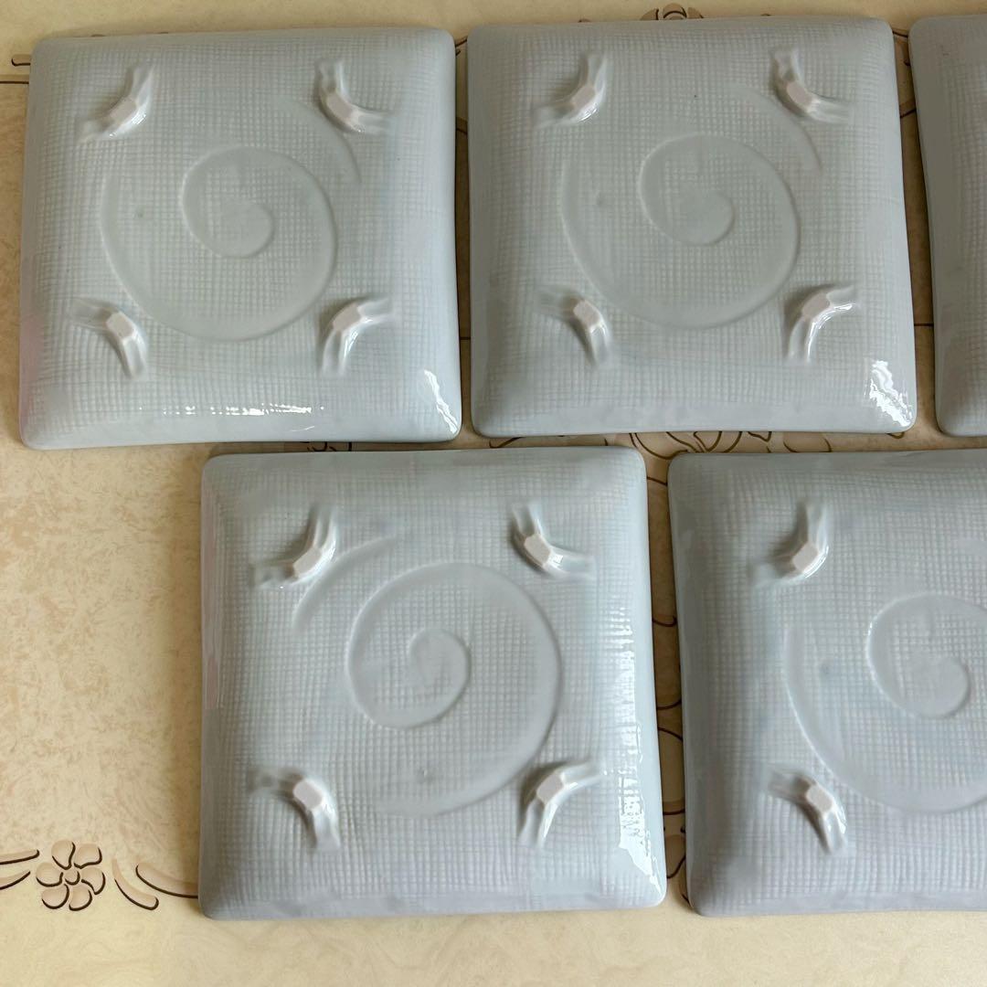 三洋陶器　龍峰窯　染付唐草　大皿　角皿　5枚セット　足付き　和食器　盛皿和皿中皿