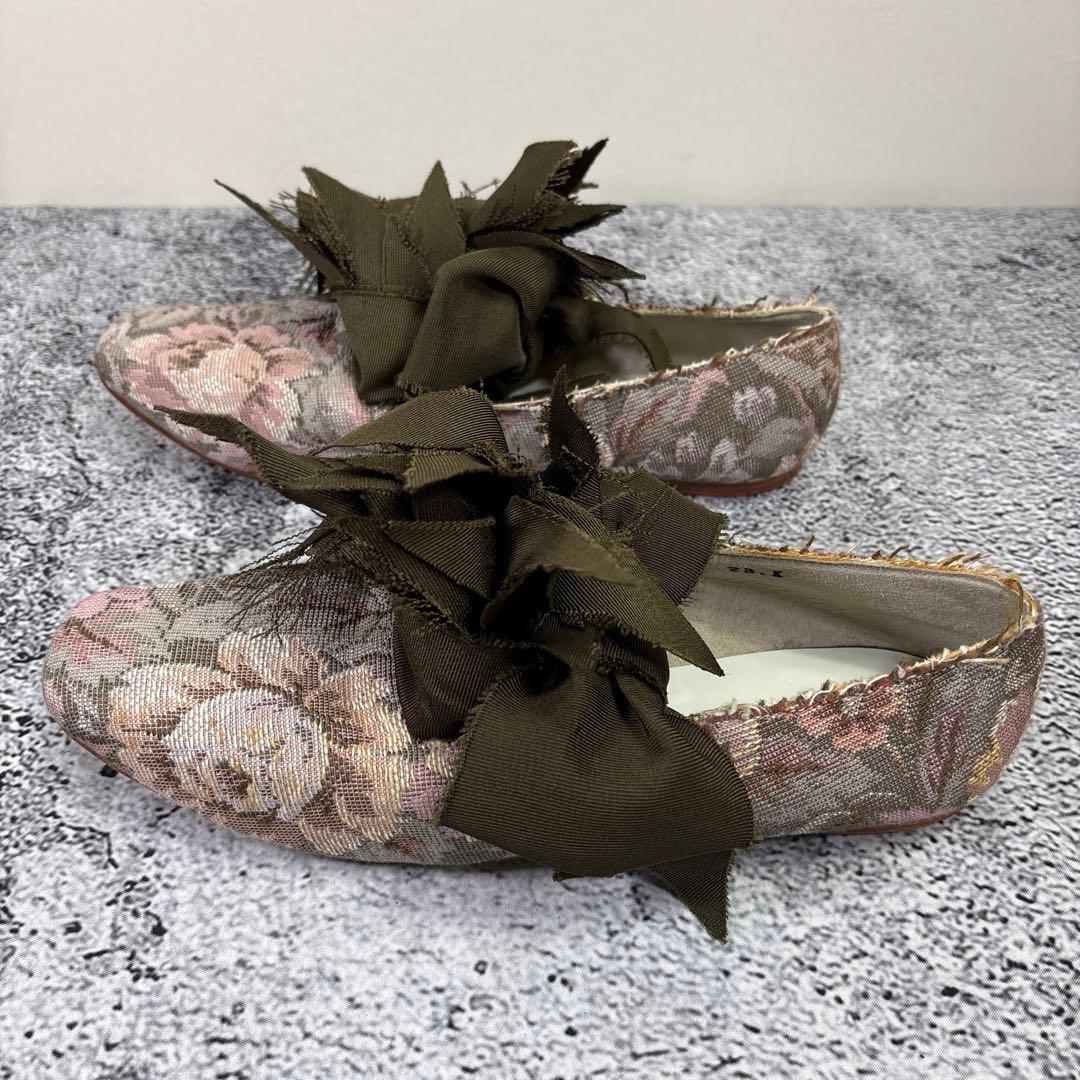 コムデギャルソン　フラットシューズ　リボン　23 刺繍　花柄　奇抜