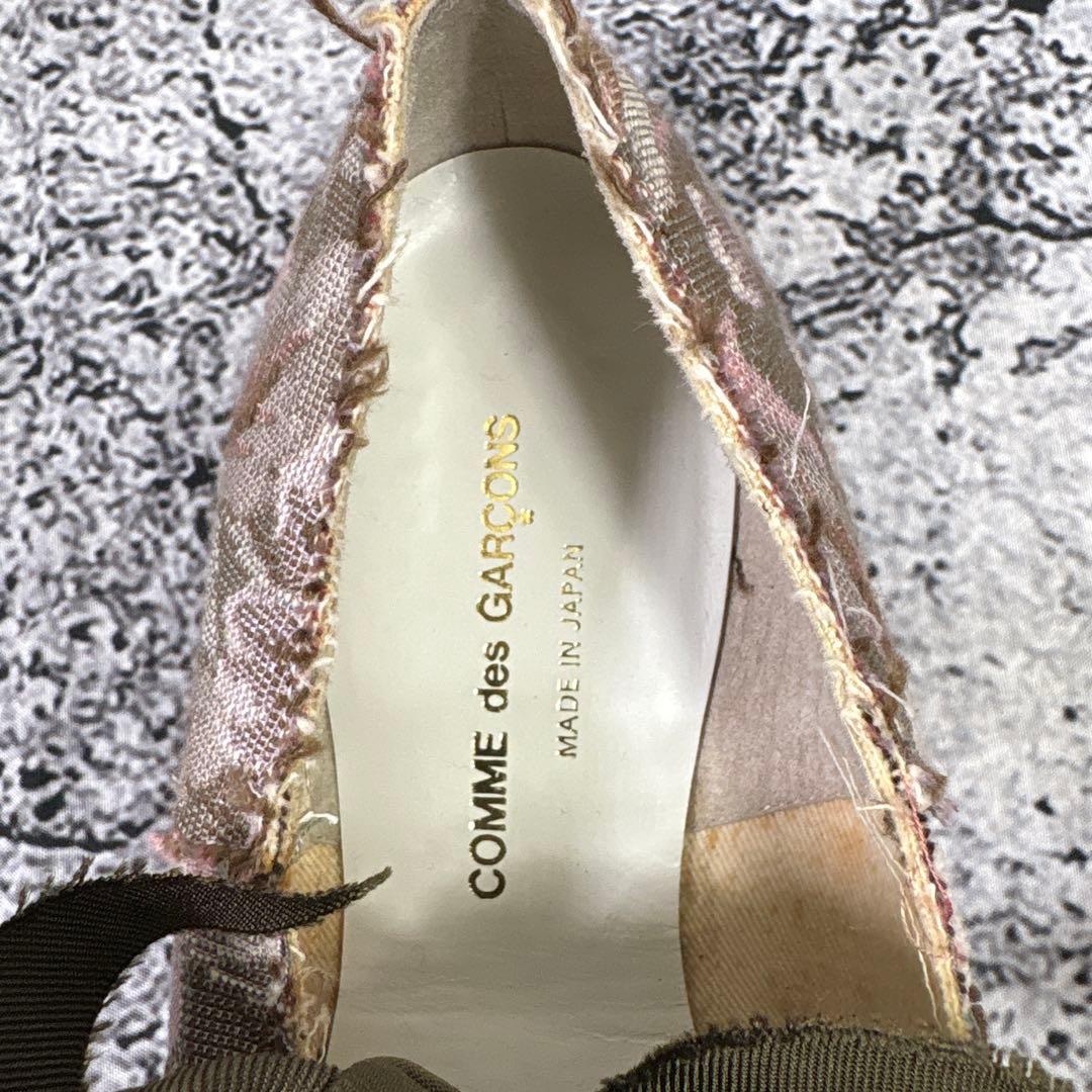 コムデギャルソン　フラットシューズ　リボン　23 刺繍　花柄　奇抜