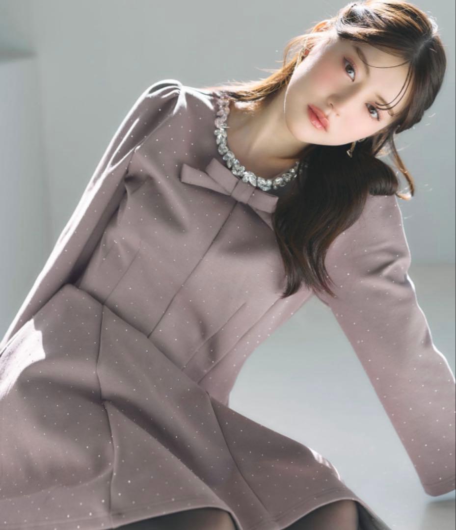 きらきらストーン×ビジュー付きリボンボンディングワンピース