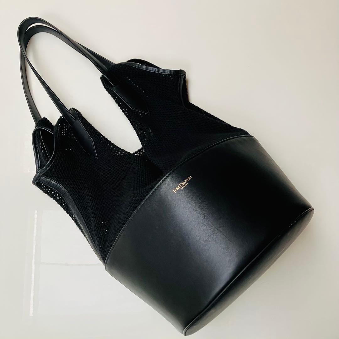 J＆M DAVIDSON メッシュ レイ バケット レザー バッグ ブラック黒色