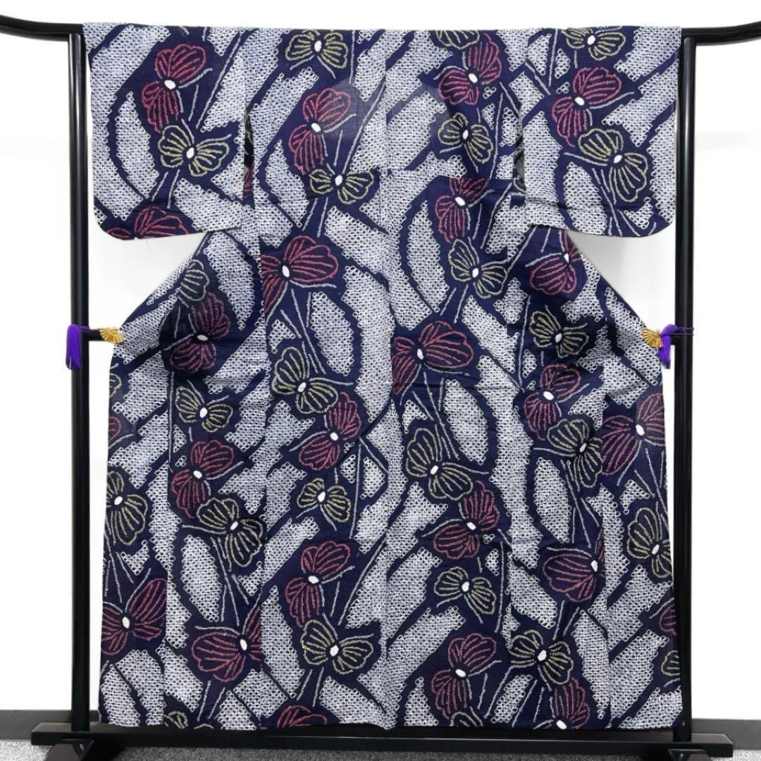 浴衣　有松鳴海絞り　蝶　流線　着物　055w