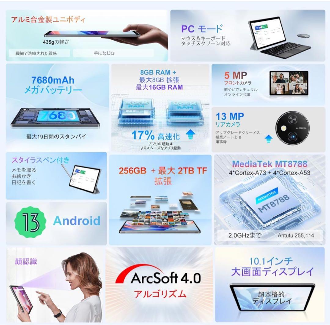 2024 NEW Android 13 タブレット 10インチ wi-fiモデル