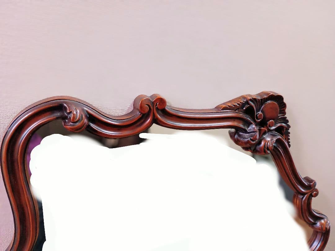 【美品】イタリア製装飾オーバルミラー　ウォルナット調