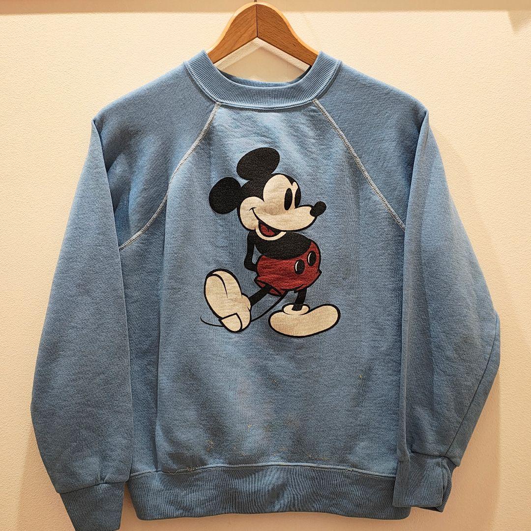 n*様 70s80s ディズニー ミッキー 白足 水色 ビンテージスウェットdi