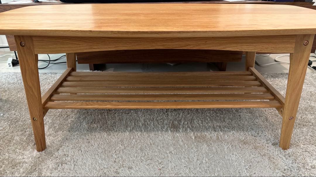 無垢　オーク材　棚付きローテーブル