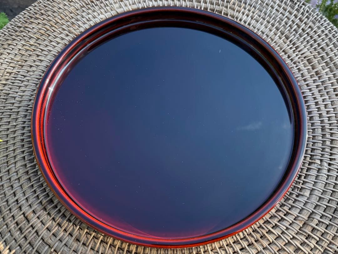 伝統漆器 円形盆 黒赤　うるし工芸　米永