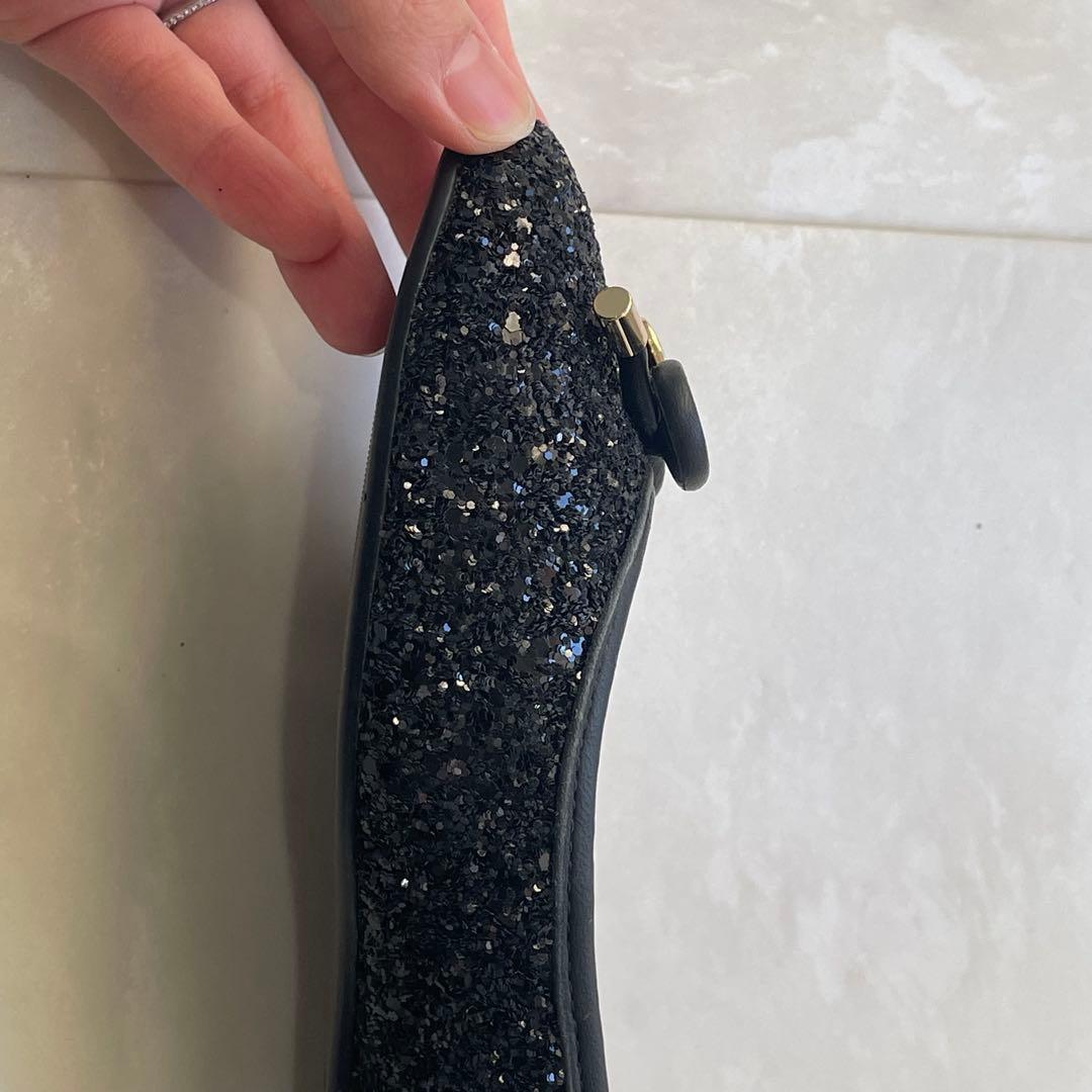 美品！ケイトスペード　グリッターパンプス　バレエシューズ　ブラック