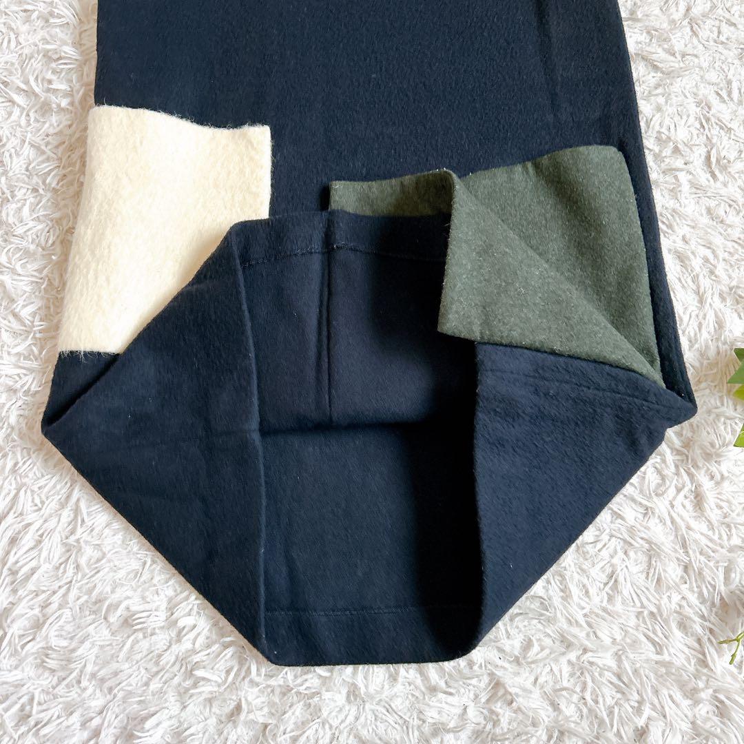 美品⁂エンフォルド⁂ メルトンオーバーパッチワークポケットワンピース　紺色　M