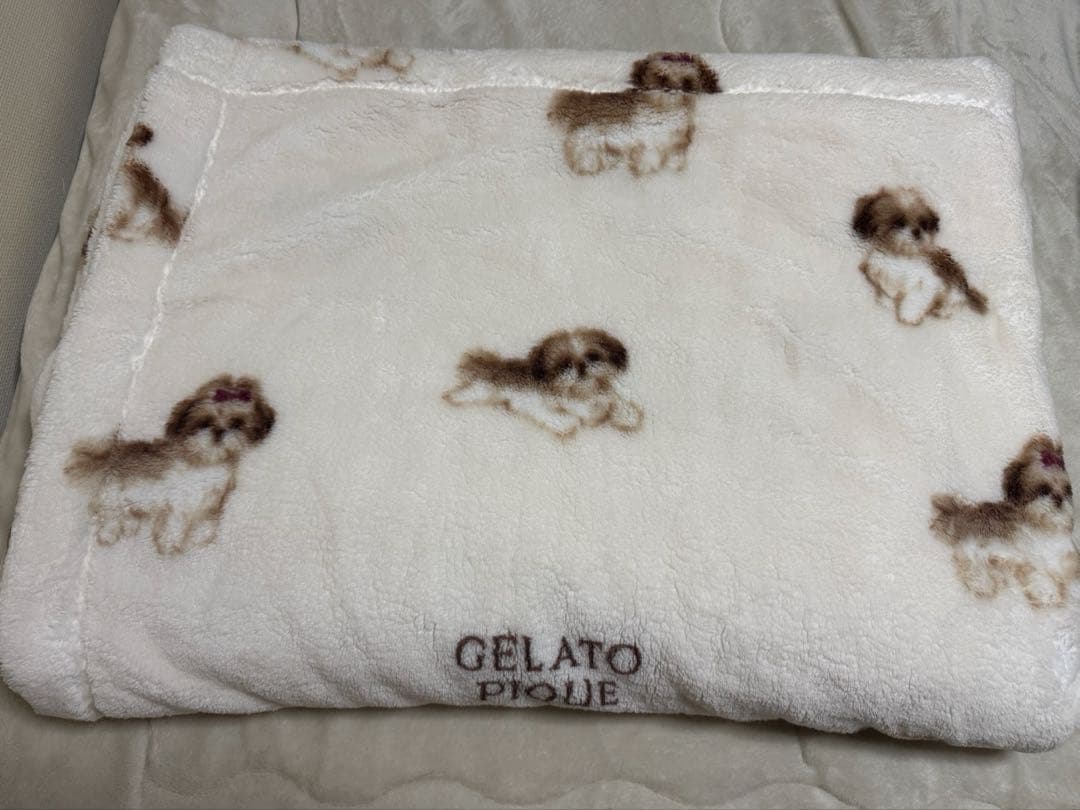 ジェラートピケ シーズー柄 毛布 シングル オフホワイト
