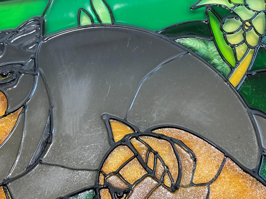 2001年 大判 ティファニー キャット ジョン・ベーカー ステンドグラス 猫