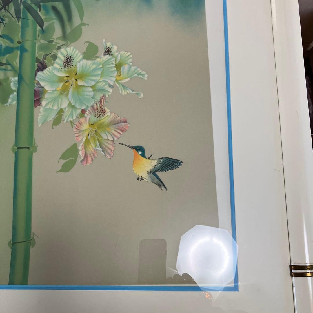 竹と花の版画 大きめのアート作品 デビット　リー　楽園