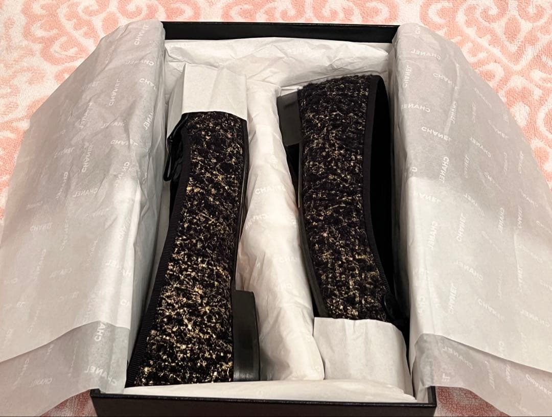 CHANELシャネルフラットシューズ38.5ココマークバレエシューズ381/2