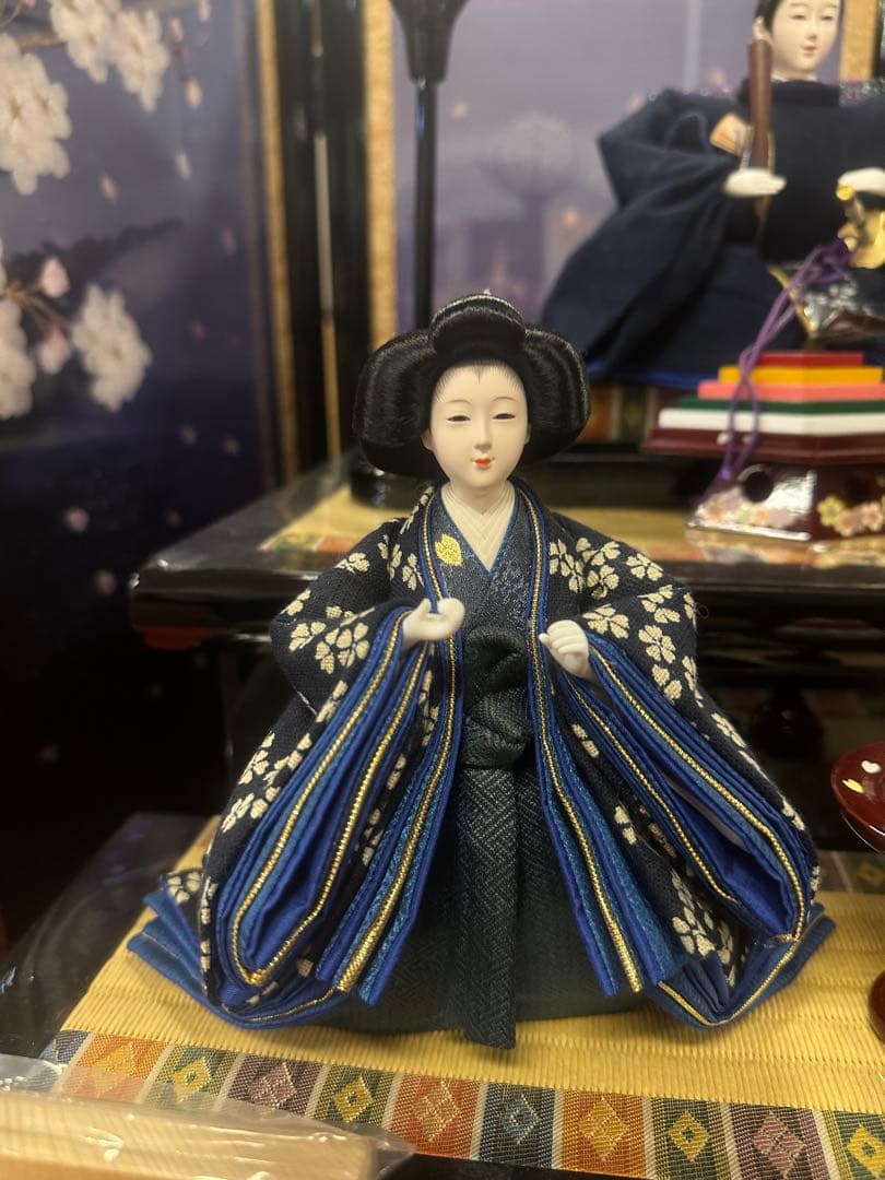 高級 雛人形 三段飾り 藍染衣装 押し花 木製道具 新品未使用 展示品