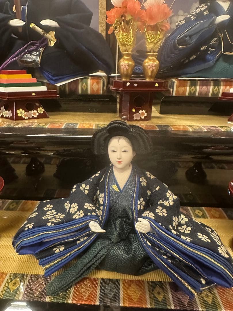 高級 雛人形 三段飾り 藍染衣装 押し花 木製道具 新品未使用 展示品