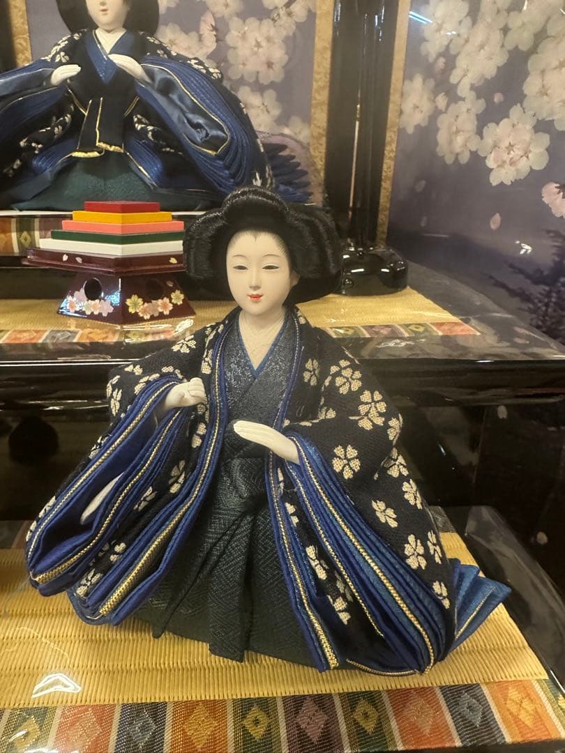 高級 雛人形 三段飾り 藍染衣装 押し花 木製道具 新品未使用 展示品