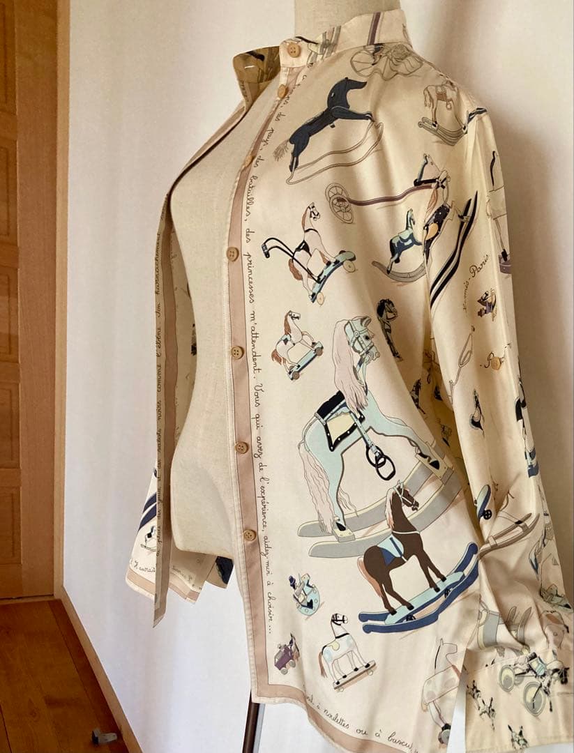 HERMES ロゴシャツブラウス　マルジェラ期 『お馬の話をして』クリーニング済