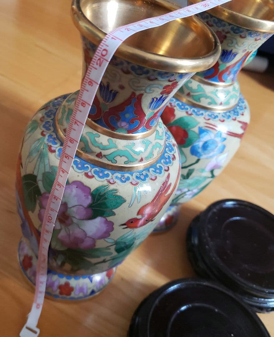 中国 七宝焼 骨董 花瓶一対