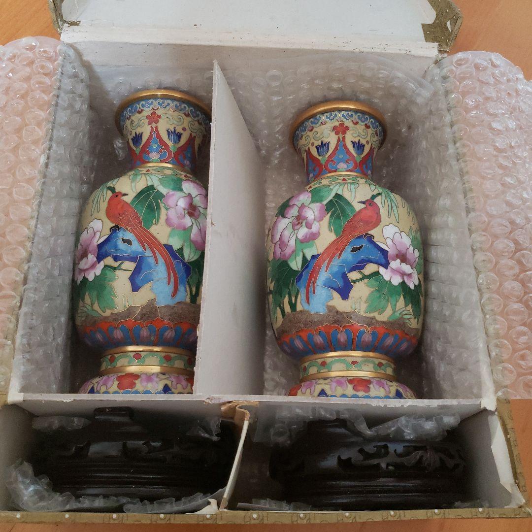 中国 七宝焼 骨董 花瓶一対