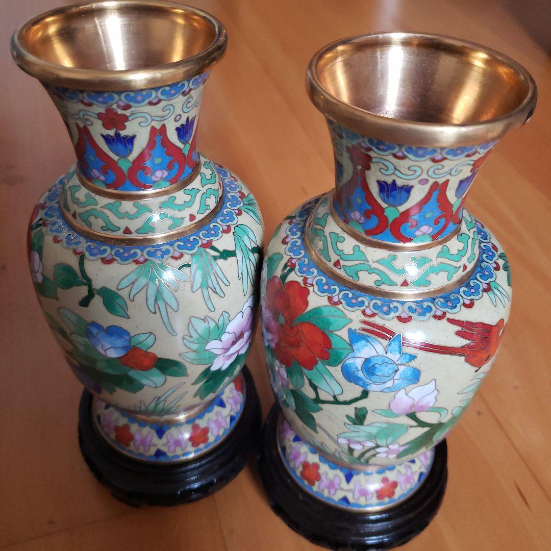 中国 七宝焼 骨董 花瓶一対
