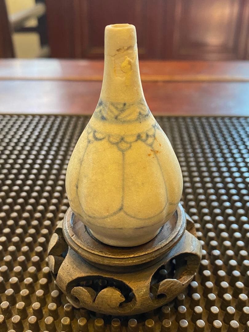 安南焼・アナミス　ミニ染付花器　　　鑑賞台付　 一輪挿し　ヴィンテージ　　レア