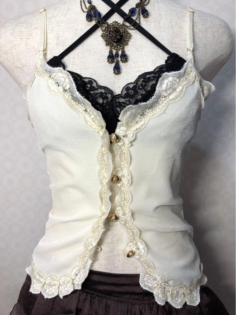 レース ベロアキャミ Y2K 平成ギャル フェアリーグランジ バレエコア 当時物